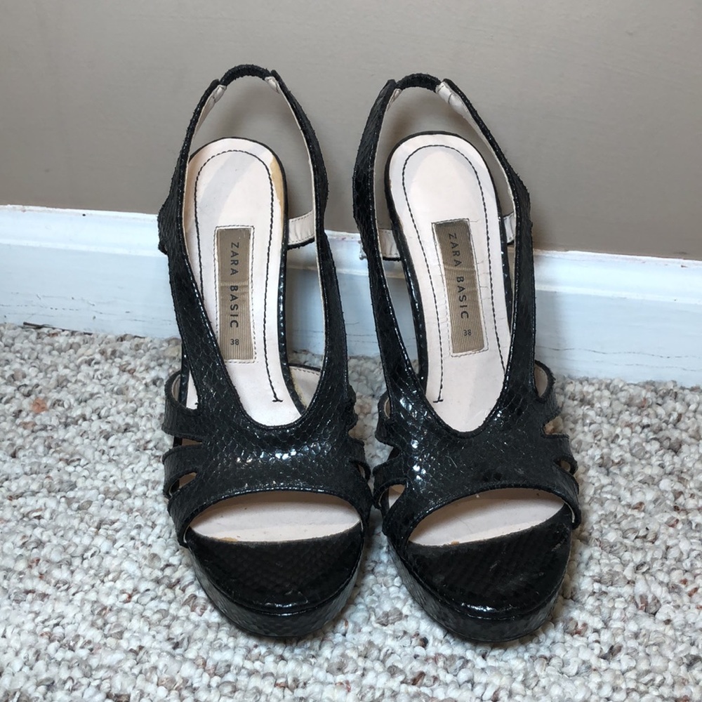 Zara Basic Black Snakeskin Heels - image 2